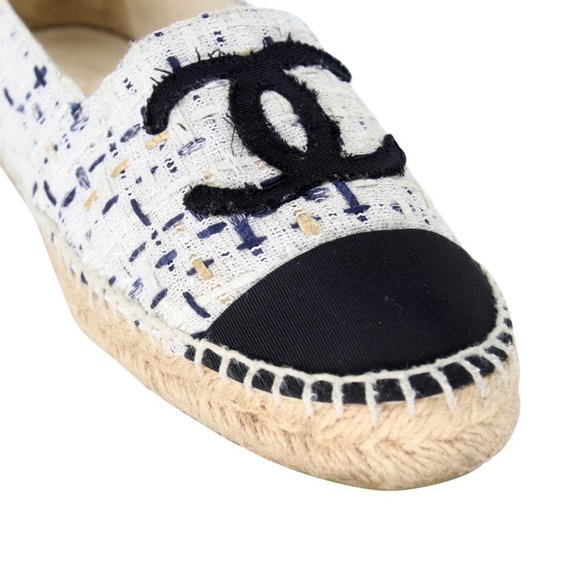 Chanel Espadrille 37 Tweed Leather Cap Toe Cc Flats CC-0707N-0008 - Picture 7 of 10